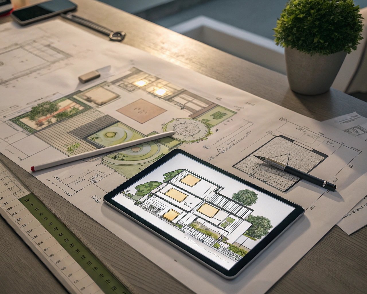 a-designer-s-desk-showing-layered-architectural-dr