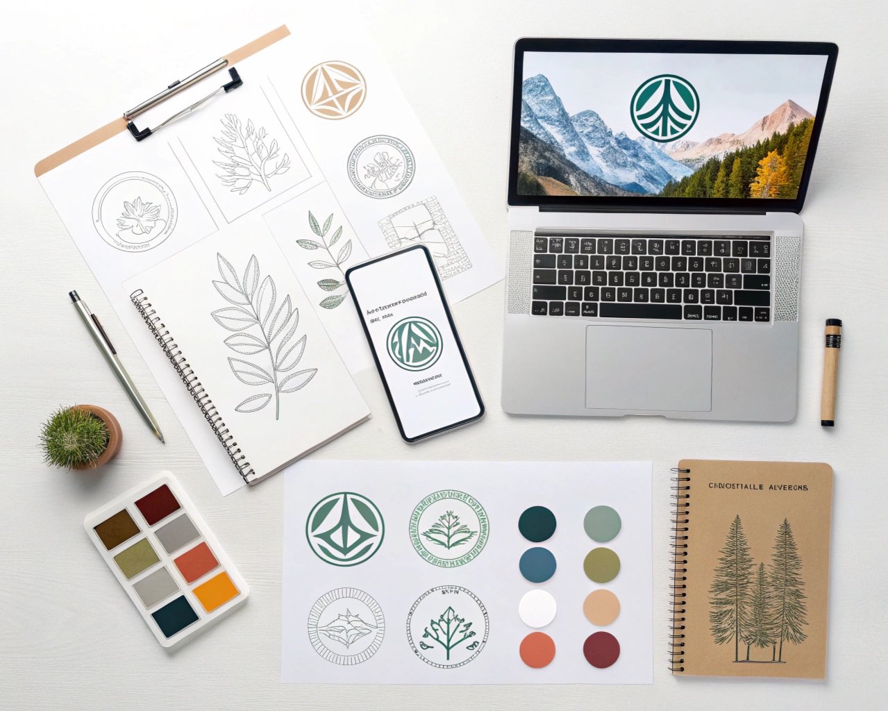 modern-flatlay-of-hand-drawn-logo-sketches-beside-